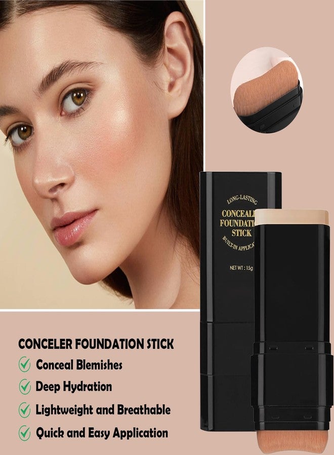 Phanund Foundation Stick, 2 in 1 Dual-Ended Long-Lasting Face Contouring Foundation, Concealer Stick with Brush, Full Coverage for Dark Circles & Blemishes, Hydrating Matte Contour Sticks for Face Makeup (03) - Image 3